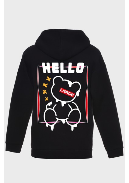 Hello Sirt Baskili Kapüşonlu Üç Iplik Sweatshirt Oversize Hoodie