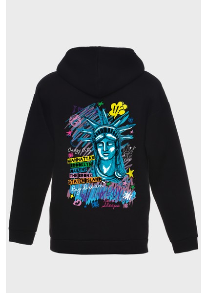 Freedom Sirt Baskili Kapüşonlu Üç Iplik Sweatshirt Oversize Hoodie