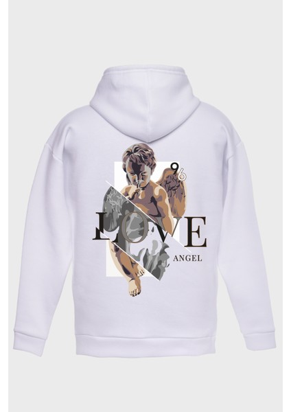 Kanatli Heykel Sirt Baskili Kapüşonlu Üç Iplik Sweatshirt Oversize Hoodie