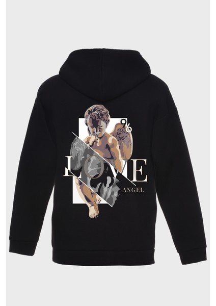 Kanatli Heykel Sirt Baskili Kapüşonlu Üç Iplik Sweatshirt Oversize Hoodie