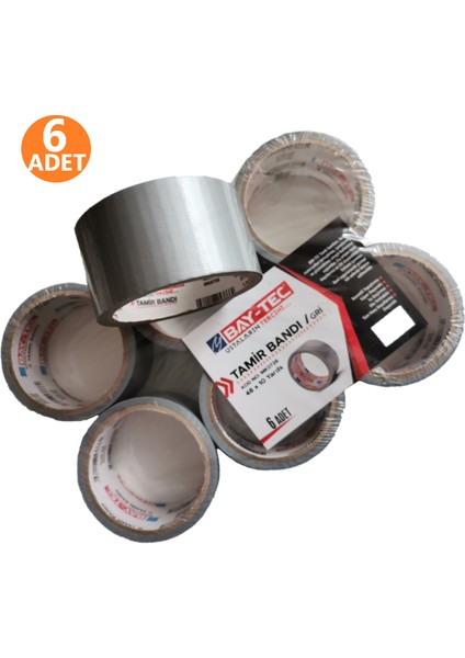 Bay Tec 6 Adet Gri Tamir Bandı 48 mm x 10 Metre Montaj Bandı