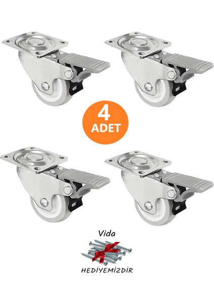4 Adet Frenli Döner Tablalı 50'lik Bilyalı Teker Masa Dolap Sehpa Mobilya Tekeri