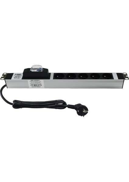 19" 1u 5'li Fransız Ups Sigortalı Alüminyum Rack Kabin Prizi Pdu