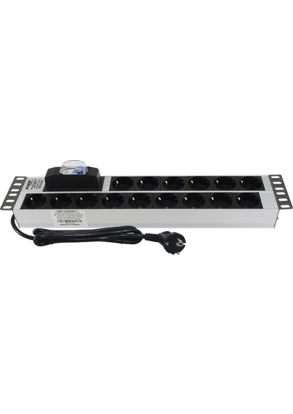 19" 2u 15'li Schuko Sigortalı Alüminyum Rack Kabin Grup Prizi Pdu