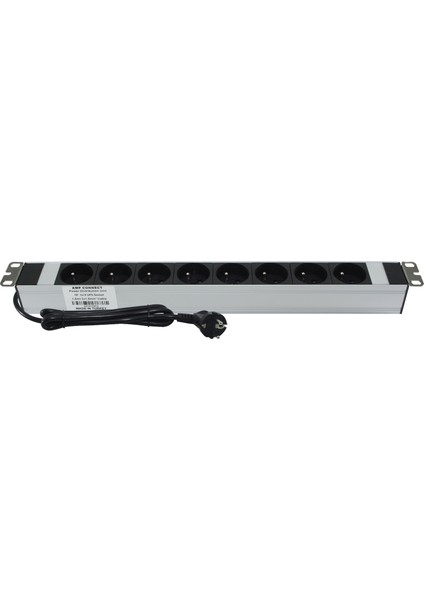 19" 1u 8'li Fransız Soket Ups Alüminyum Rack Kabin Grup Prizi Pdu