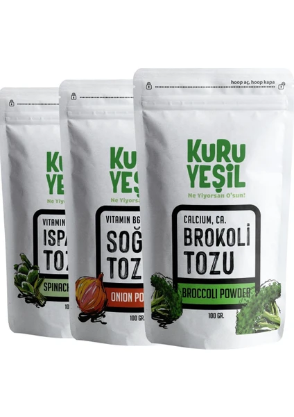 Brokoli Tozu - Soğan Tozu - Ispanak Tozu - Dried Vegetables Powders - Kuru Sebze Paketi - 300 gr