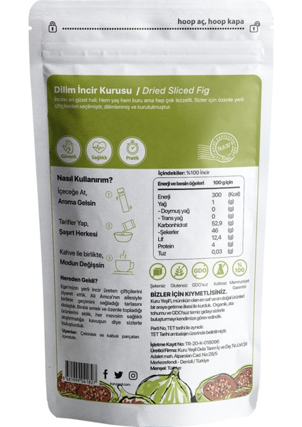 Kuru İncir - Dilimli - Dried Fig - Kuru Meyve - Şeker İlavesiz - Kurutulmuş Meyve - İncir Kurusu 100gr