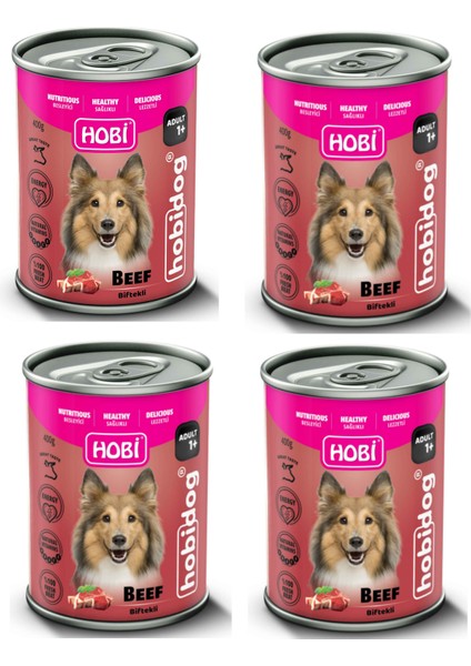 Hobidog Biftekli Yetişkin Köpek Konservesi 400 gr x 4 Adet