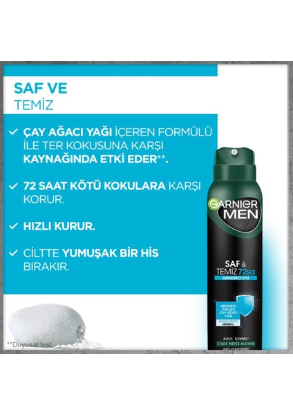 Garnier Men Saf ve Temiz Aerosol Erkek Deodorant 150 ml