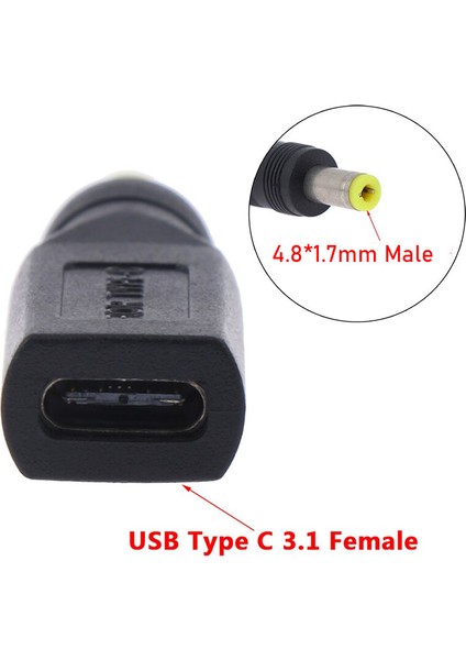 USB 3.1 Type-C To 4.8*1.7mm Çevrici Dönüştürücü Konnektör Usb-C Laptop Şarj Güç Adaptörü