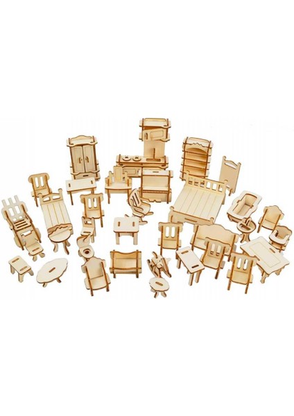 Ahşap Minyatür Boyanabilir Ev Eşyaları Maketi Woodcraft Eğitici Evcilik Oyunu fiyatları