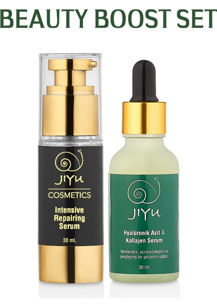 Hyaluronik Acid & Collagen Serum 30 ml + Salyangoz Özlü Yüz Bakım Serumu 30 ml Beauty Boost Set