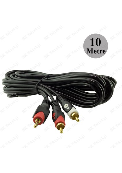 BK Teknoloji Yüksek Kalite 3.5mm Erkek To 2rca Erkek Ses Kablosu 10METRE