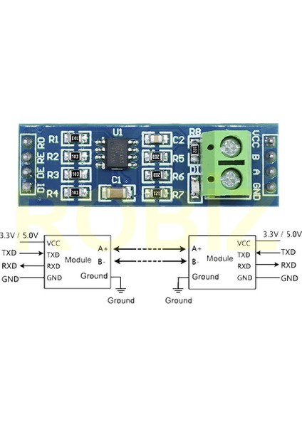 Roba Ttl To RS485 Çevirici MAX485 Modül Seri Haberleşme Dc 5V 2.5 Mbpsba