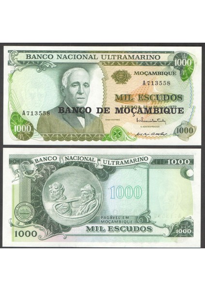 Mozambik 1.000 Escudos 1976 "çil" , Eski Yabancı Kağıt Para