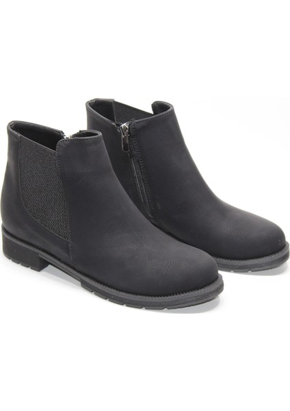Kaymaz Kauçuk Taban Fermuarlı Lastikli Kadın Siyah Bot