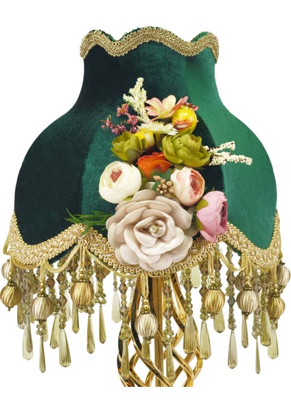 Iki Adet Çiçek Dekorlu Abajur Gold Hürrem Yeşili Klasik Model modelleri