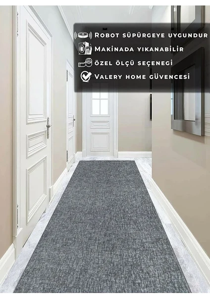 Valery Home Yıkanabilir Kaymaz Tabanlı Kesme Rulo Halı Yolluk Gri-Krem Jel