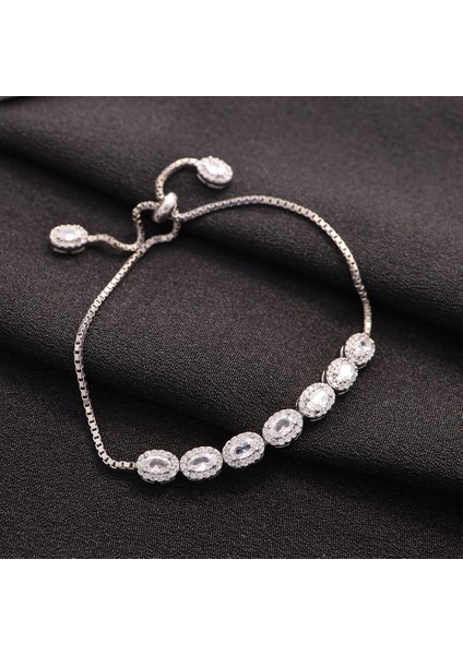 925 Ayar Gümüş Oval Taşlı Asansörlü Bileklik