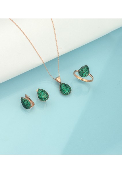 925 Ayar Gümüş Zirkon Taşlı Damla Set fiyatları