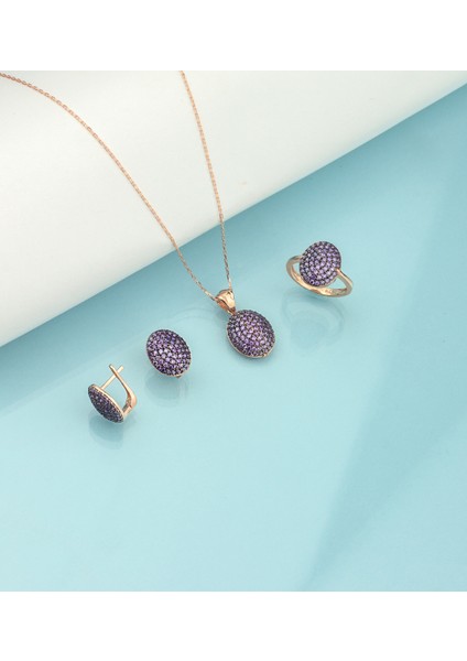 925 Ayar Gümüş Ametist Taşlı Oval Set