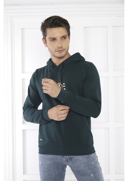 Escetic Spor Erkek Yeşil Cepli, Kapüşonlu Sweatshirt - 0949 fiyatları
