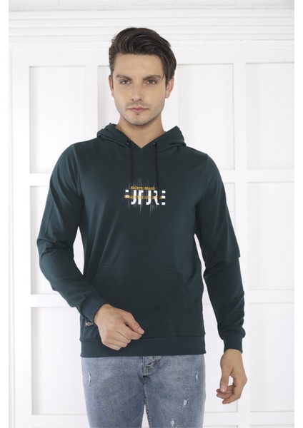 Escetic Spor Erkek Yeşil Cepli, Kapüşonlu Sweatshirt - 0949 modelleri