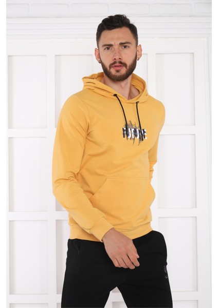 Escetic Spor Erkek Hardal Cepli, Kapüşonlu Sweatshirt - 0949 fiyatları