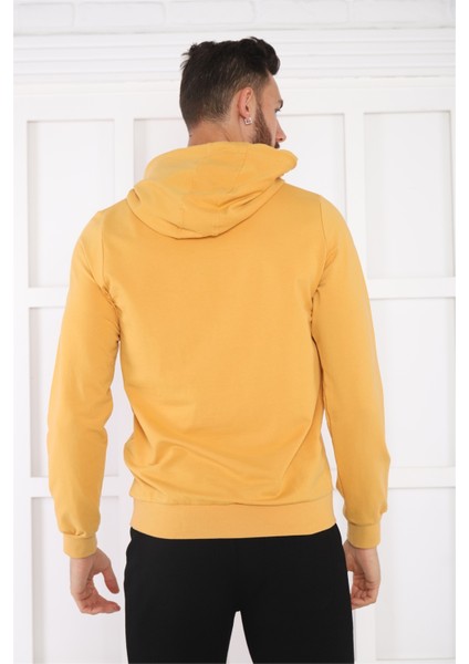 Escetic Spor Erkek Hardal Cepli, Kapüşonlu Sweatshirt - 0949 indirimleri