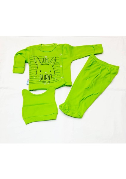 Berkaysun Tekstilden Pamuklu Kendinden Eldivenli Alt Üst ve Bere Takımı 0-3 Aylık