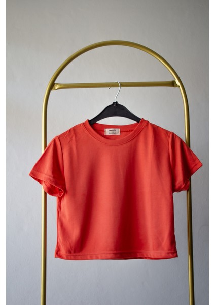 Orange Fillet Bambu Penye Crop T-Shirt