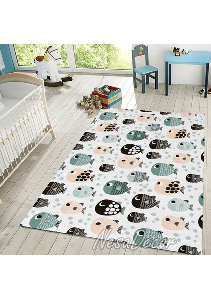 Nesa_Decor Balık Desenli Hd Dijital Baskı Yıkanabilir Kaymaz Taban Çocuk Genç Odası Halısı fiyatları