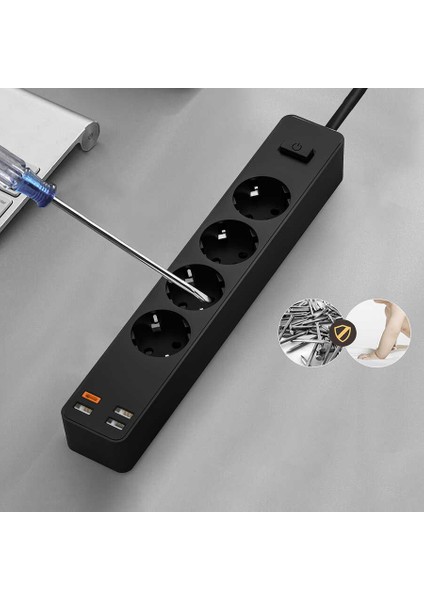 PD20W U01EU Power Strip 4lü Priz 3 USB 1 Type-C Pd 20W Hızlı Şarj 160 cm Akım Korumalı