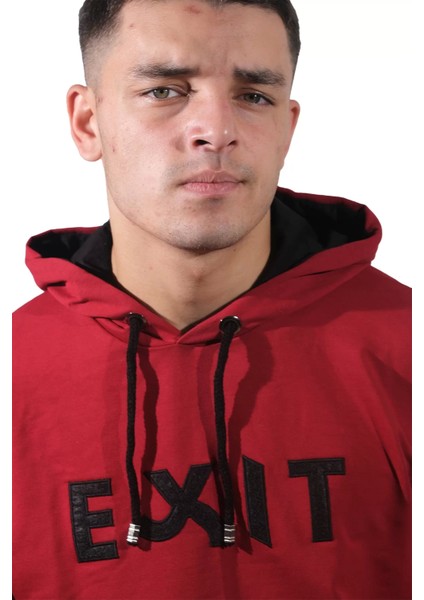 Erkek Exıt Kanguru Bordo Kapüşonlu SWEATSHIRT-903