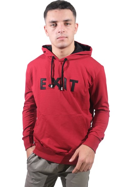 Erkek Exıt Kanguru Bordo Kapüşonlu SWEATSHIRT-903