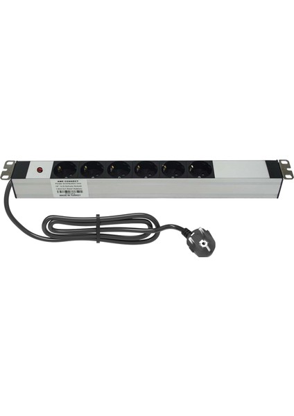 19" 1u 6 Way Schuko Type (DIN49440) Socket Power Indıcator Lıght, 3x1,5 Mm² Nymhy Cable, DIN49441 Plug Alumınıum Profıle Frame Pdu