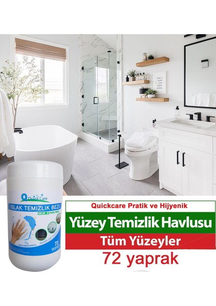Quıckcare Dezenfektanlı Yüzey Temizlik Havlusu 72 Yaprak Kova Mendil Beyaz Sabun Kokulu fiyatları