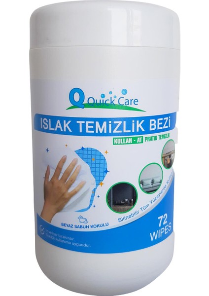 Quıckcare Dezenfektanlı Yüzey Temizlik Havlusu 72 Yaprak Kova Mendil Beyaz Sabun Kokulu modelleri