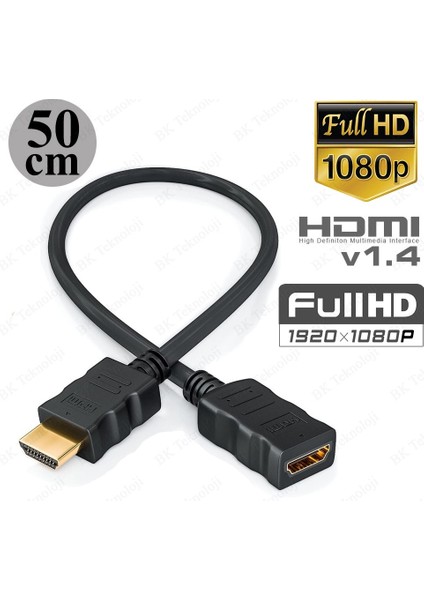 HDMI 1.4 Erkek-Dişi Kısa Uzatma Kablosu 3D Full Hd - 50CM