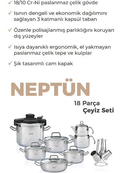 Karat Neptün 18 Parça Çelik Çeyiz Seti - Silver