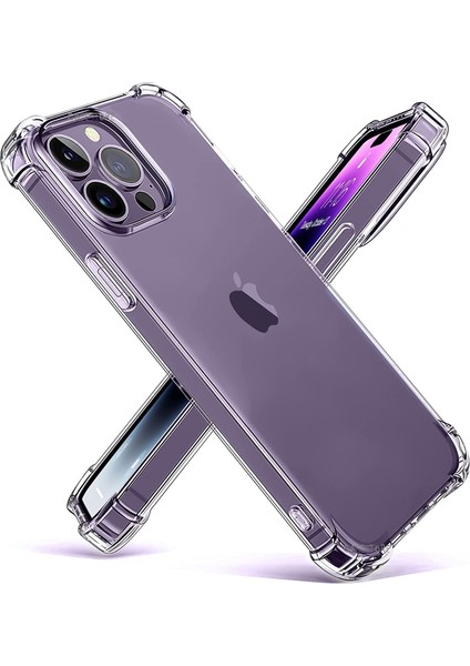 Apple iPhone 14 Pro Uyumlu Kılıf Clear Crystal Armour Antishock Kamera Çıkıntılı Şeffaf Tank Zırh Military Silikon Aribag Antidrop Full Glue Hayalet Case