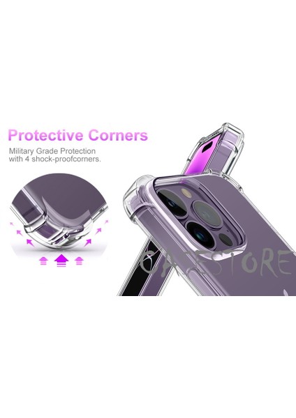 Apple iPhone 14 Pro Uyumlu Kılıf Clear Crystal Armour Antishock Kamera Çıkıntılı Şeffaf Tank Zırh Military Silikon Aribag Antidrop Full Glue Hayalet Case fiyatları