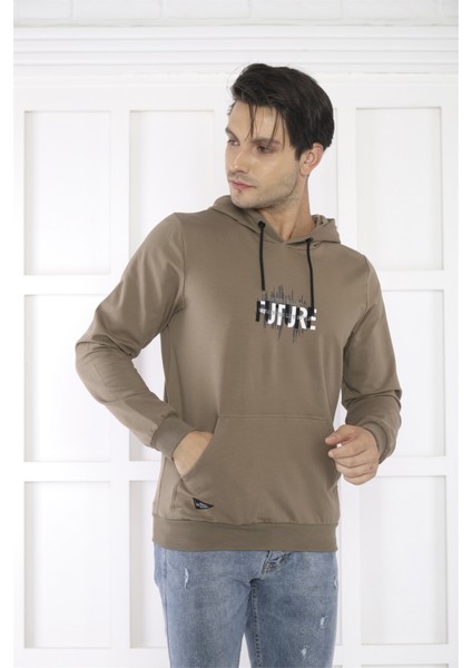 Escetic Spor Erkek Haki Cepli, Kapüşonlu Sweatshirt - 0949 fırsatları
