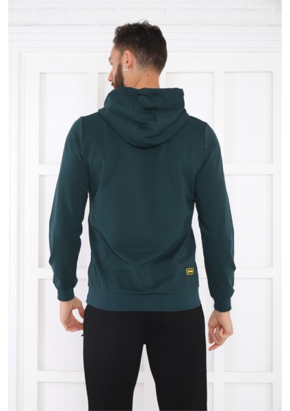 Escetic Spor Erkek Yeşil Cepli, Kapüşonlu Sweatshirt - 0950