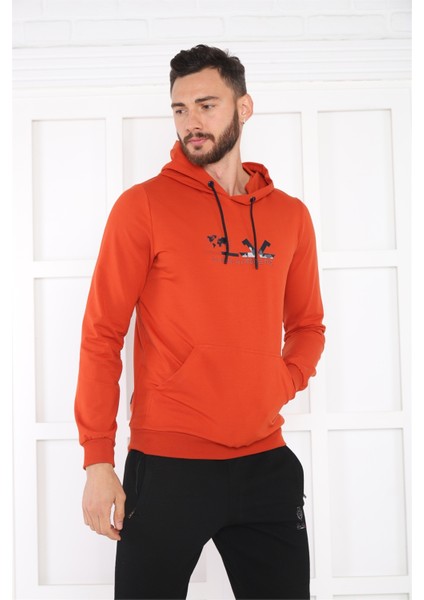 Escetic Spor Erkek Kiremit Cepli, Kapüşonlu Sweatshirt - 0950 fırsatları