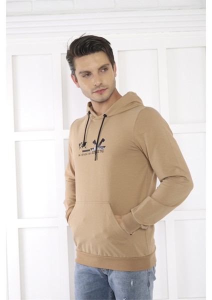 Escetic Spor Erkek Koyu Vizon Cepli, Kapüşonlu Sweatshirt - 0950 fiyatları