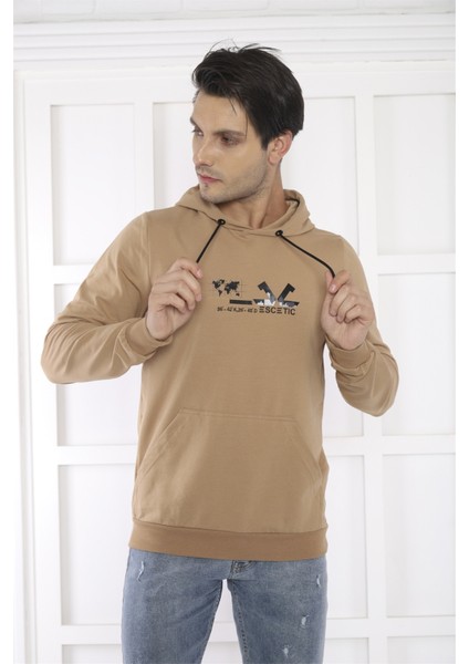 Escetic Spor Erkek Koyu Vizon Cepli, Kapüşonlu Sweatshirt - 0950 fırsatları