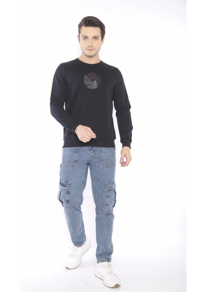Escetic Erkek Spor Slimfit, Bisiklet Yaka Siyah Sweatshirt - 0939 fiyatları