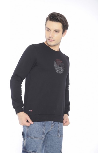 Escetic Erkek Spor Slimfit, Bisiklet Yaka Siyah Sweatshirt - 0939 indirimleri