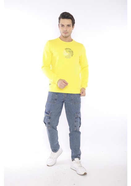 Escetic Erkek Spor Slimfit, Bisiklet Yaka Sarı Sweatshirt - 0939 fiyatları